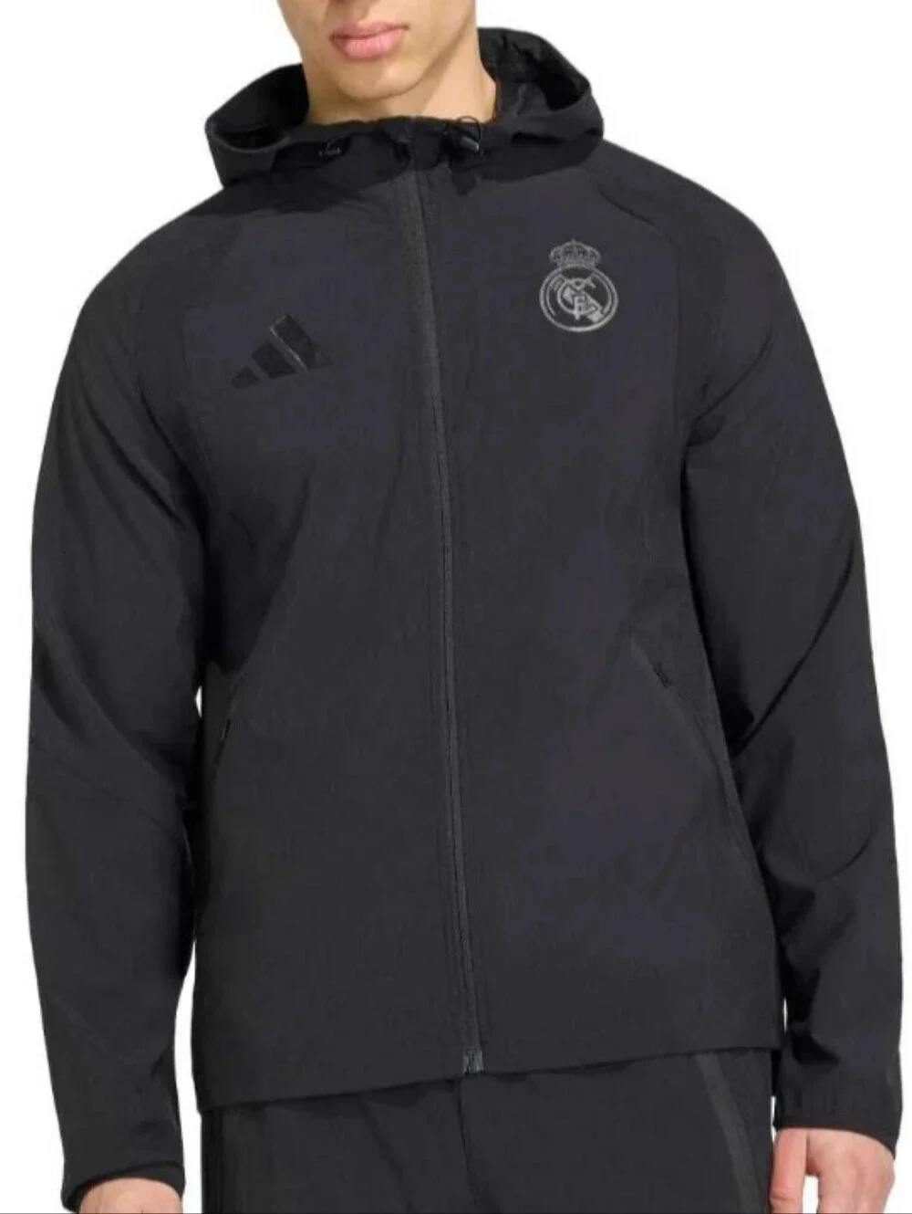 Adidas Black Real Madrid Hooded Windbreaker Jacket - Picture 3 of 8